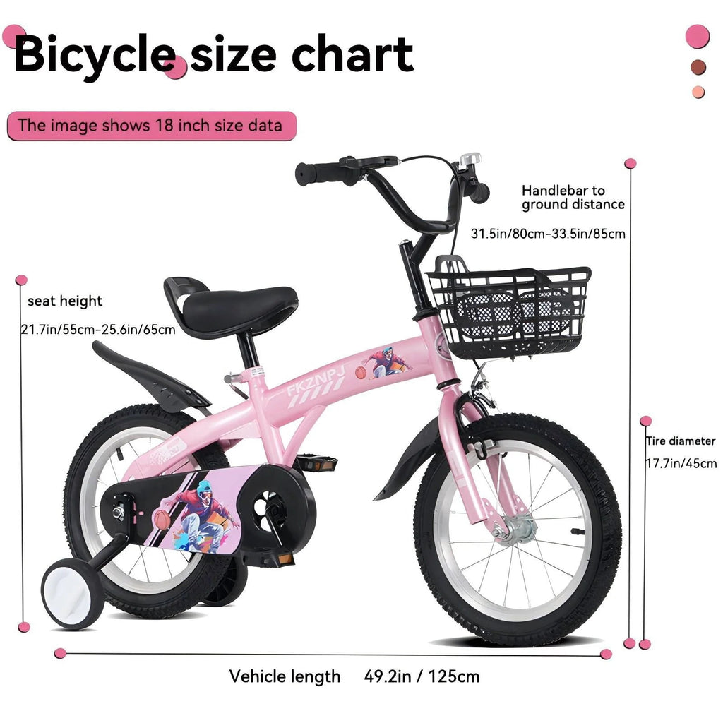 Baprem 18" Girls Bike for 5-9 Years Old Kids, Cute Kids Bike with Training Wheels, Steel Frame Sporty Children Bicycle, Pink