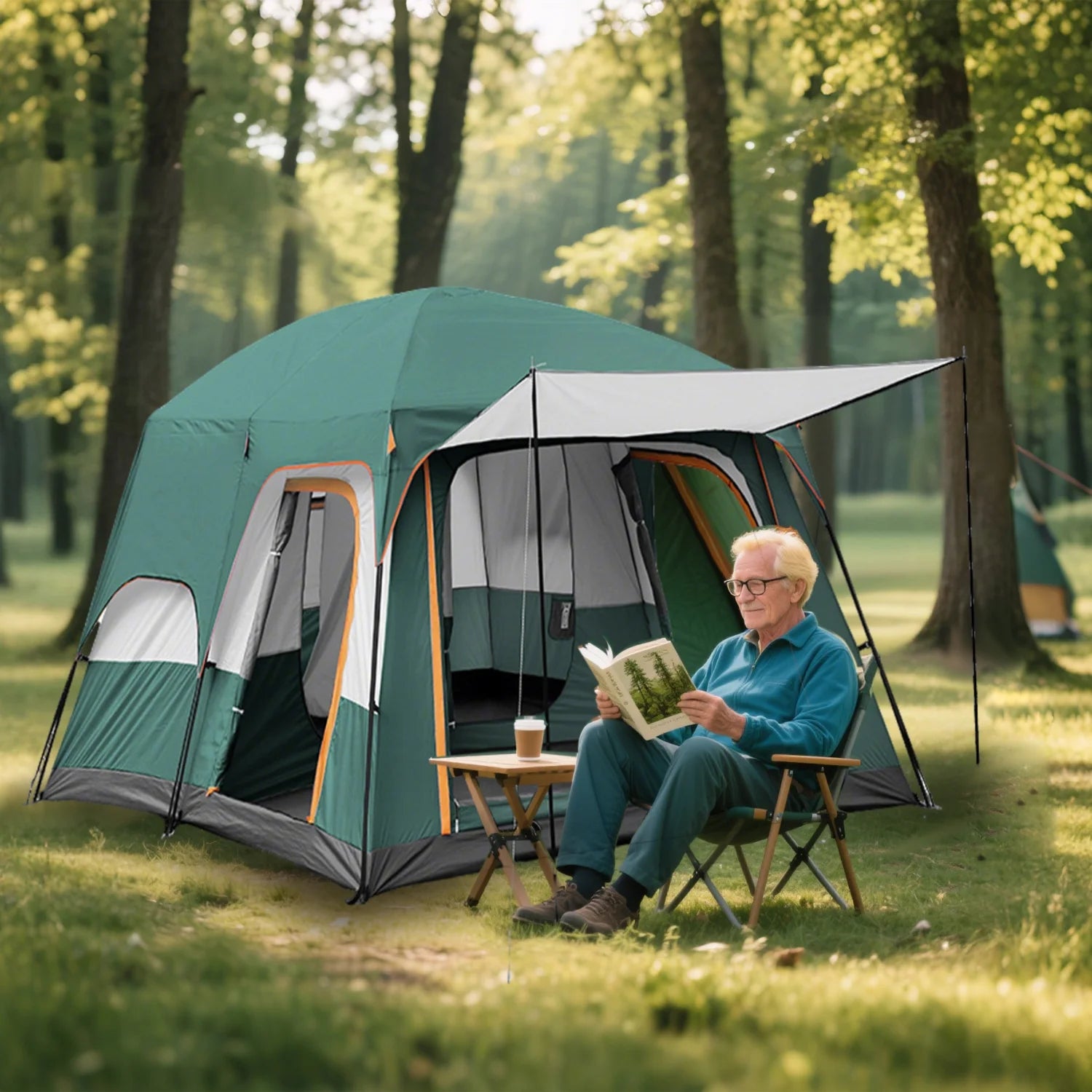 KFeng 12 Person Tents for Camping - 2Rooms 3Doors&3Windows Mesh,Suitable for Outdoor/Picnic,Brown