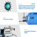 1.6HP Shallow Well Pump with Pressure Tank 1268 GPH Stainless Steel Jet Pump Transfer Drainage Booster Pump Garden Sprinkler System Water Pump for Home Garden Lawn Irrigation