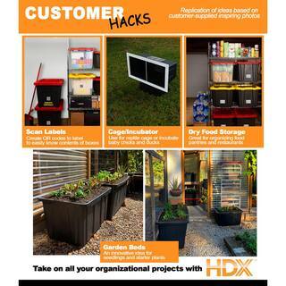 HDX 27-Gallon Black Stackable Waterproof Storage Tote with Yellow Lid, 5-Pack