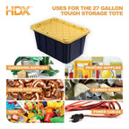 HDX 27-Gallon Black Stackable Waterproof Storage Tote with Yellow Lid, 5-Pack