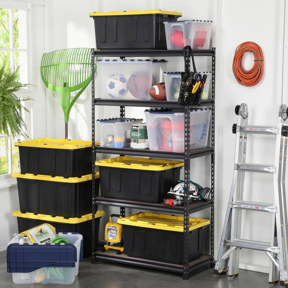 HDX 27-Gallon Black Stackable Waterproof Storage Tote with Yellow Lid, 5-Pack