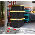 HDX 27-Gallon Black Stackable Waterproof Storage Tote with Yellow Lid, 5-Pack