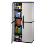 HDX Gray Plastic Freestanding Garage Cabinet with Adjustable Shelves & Lockable Doors, 35"W x 71"H x 18"D