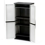 HDX Gray Plastic Freestanding Garage Cabinet with Adjustable Shelves & Lockable Doors, 35"W x 71"H x 18"D