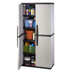 HDX Gray Plastic Freestanding Garage Cabinet with Adjustable Shelves & Lockable Doors, 35"W x 71"H x 18"D