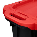 Husky 45 Gal. Heavy Duty Stackable Storage Tote with Wheels, Lockable Black Base & Red Lid