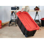 Husky 45 Gal. Heavy Duty Stackable Storage Tote with Wheels, Lockable Black Base & Red Lid