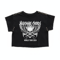 Black crop top with rock band logo print