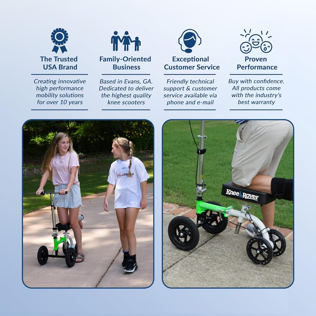 KneeRover GO HYBRID All Terrain Compact Knee Scooter for Adults - Race Car Green, Adjustable, Heavy Duty, Ideal for Foot Injuries and Recovery