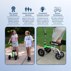 KneeRover GO HYBRID All Terrain Compact Knee Scooter for Adults - Race Car Green, Adjustable, Heavy Duty, Ideal for Foot Injuries and Recovery