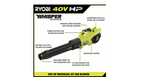 RYOBI 40V HP Brushless Cordless Leaf Blower, 730 CFM, 190 MPH, Includes 2x 4.0 Ah Batteries & Charger, 57 dB Quiet