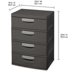 Sterilite Heavy-Duty 4 Drawer Plastic Storage Unit, Flat Gray, BPA-Free
