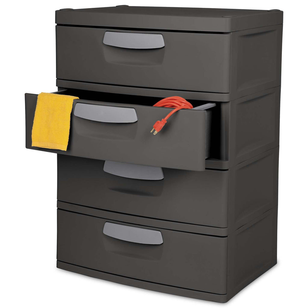 Sterilite Heavy-Duty 4 Drawer Plastic Storage Unit, Flat Gray, BPA-Free