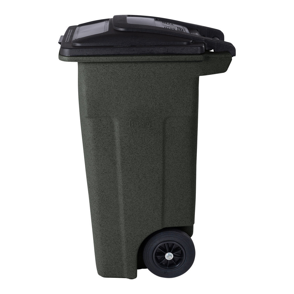 Toter 32 Gallon Greenstone Trash Can with Quiet Wheels & Attached Lid - Durable Indoor/Outdoor Waste & Recycling Container