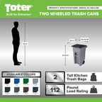 Toter 32 Gallon Greenstone Trash Can with Quiet Wheels & Attached Lid - Durable Indoor/Outdoor Waste & Recycling Container