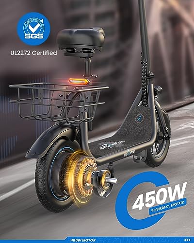 URBANMAX C1 Electric Scooter with Seat, 450W Motor, 22 Mile Range, 12" Tires, Foldable, Black, Adult