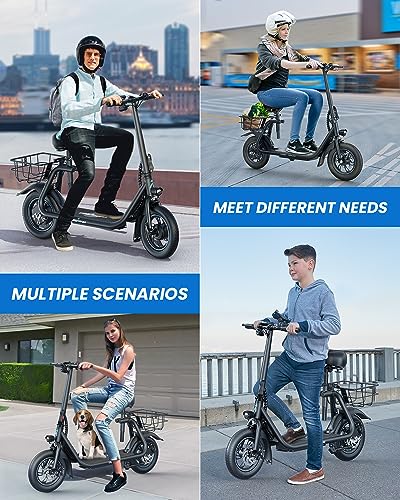 URBANMAX C1 Electric Scooter with Seat, 450W Motor, 22 Mile Range, 12" Tires, Foldable, Black, Adult